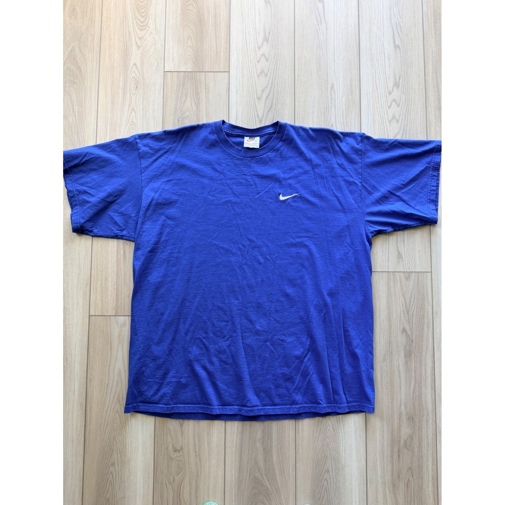 90s Vintage Nike T-Shirt Mens XXL Blue Embroidered Swoosh Made in USA